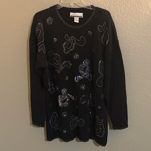 Vintage Black Sweatshirt with Blue and Black Sequin Accents